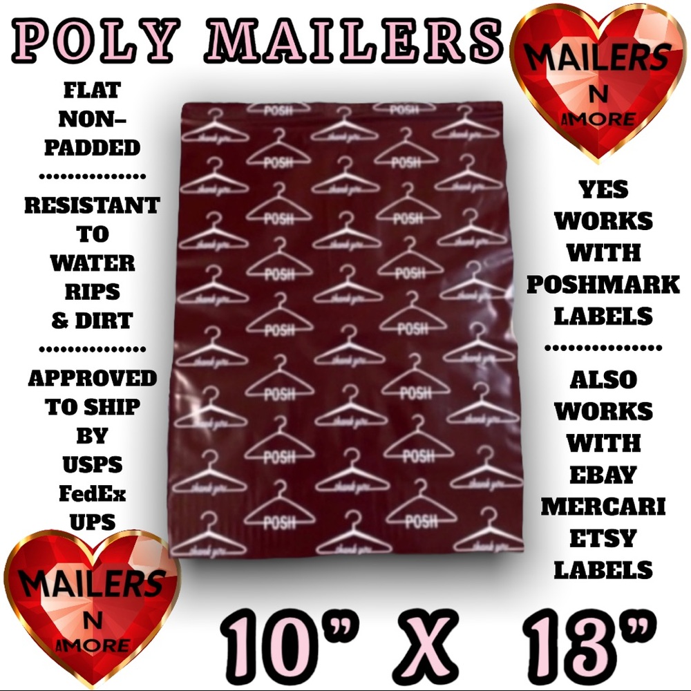 ( Quantity 25 10x13 ) Posh Hanger Burgundy Poly Mailers Bags Shipping Envelopes - Picture 2 of 2
